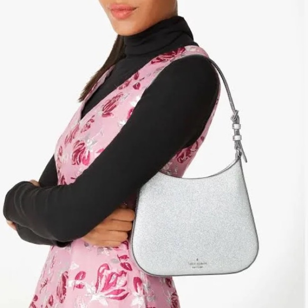 Kate spade glimmer glitter shoulder bag silver sparkly purse NWT